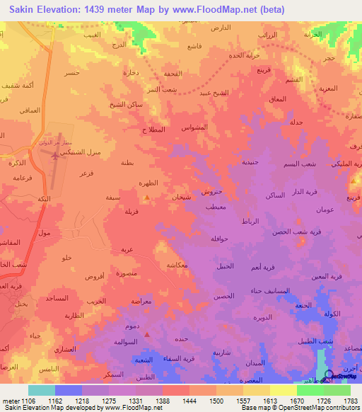 Sakin,Yemen Elevation Map
