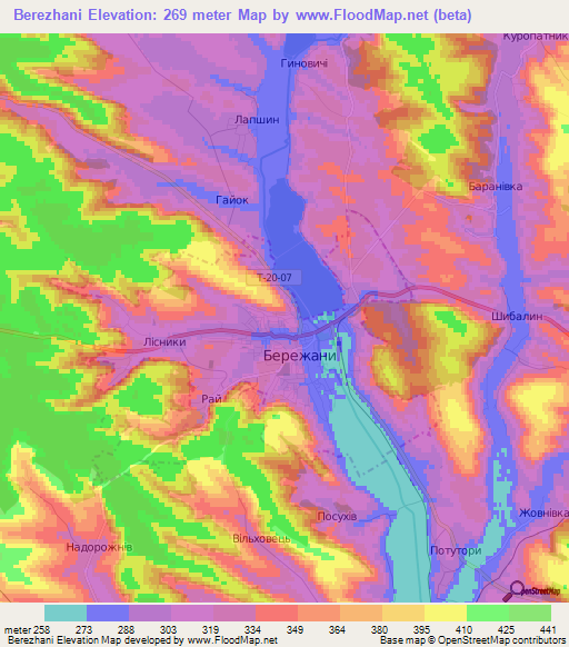 Berezhani,Ukraine Elevation Map