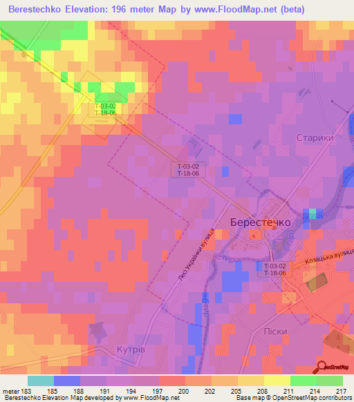 Berestechko,Ukraine Elevation Map
