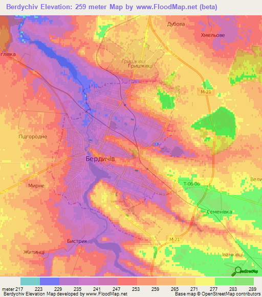Berdychiv,Ukraine Elevation Map
