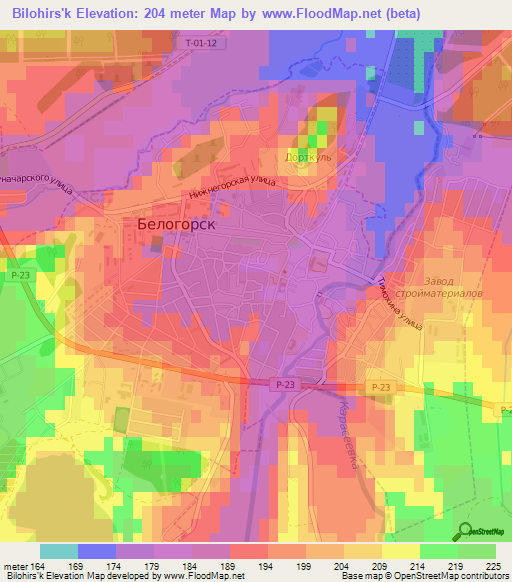 Bilohirs'k,Ukraine Elevation Map