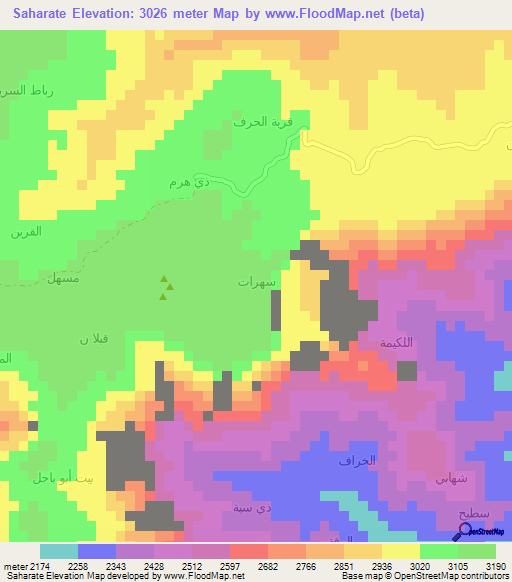 Saharate,Yemen Elevation Map