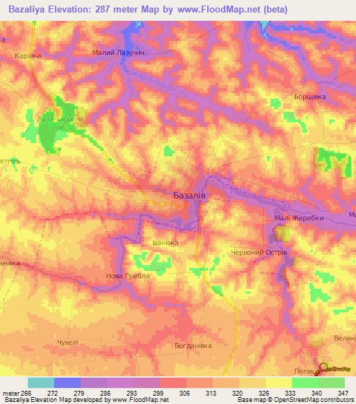 Bazaliya,Ukraine Elevation Map