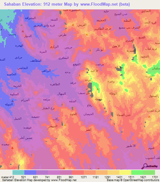 Sahaban,Yemen Elevation Map