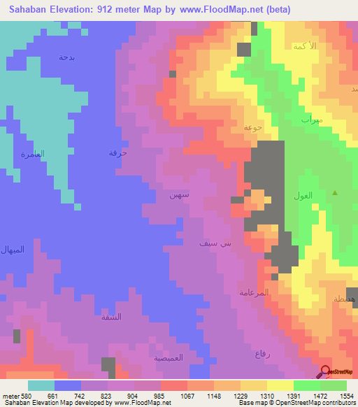 Sahaban,Yemen Elevation Map