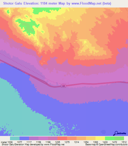 Shotor Galu,Iran Elevation Map