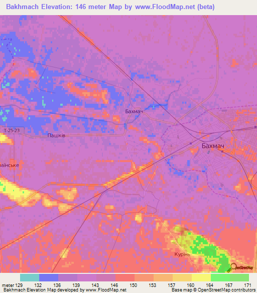 Bakhmach,Ukraine Elevation Map