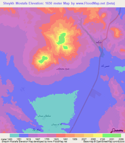 Sheykh Mostafa,Iran Elevation Map