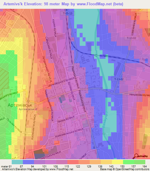 Artemivs'k,Ukraine Elevation Map