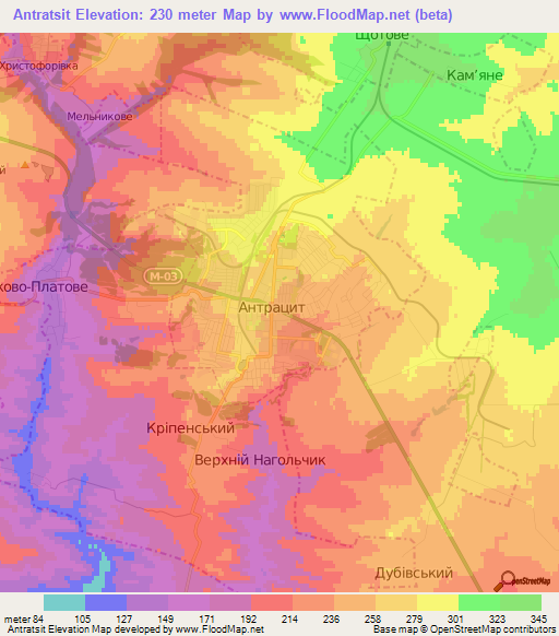 Antratsit,Ukraine Elevation Map