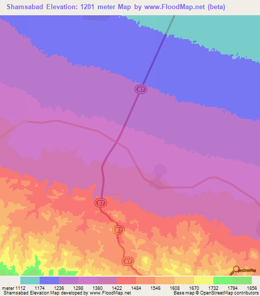 Shamsabad,Iran Elevation Map