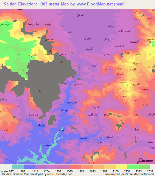 Sa`dan,Yemen Elevation Map