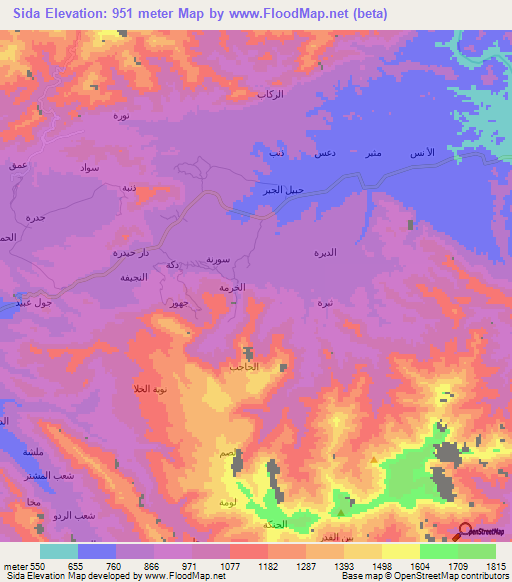 Sida,Yemen Elevation Map