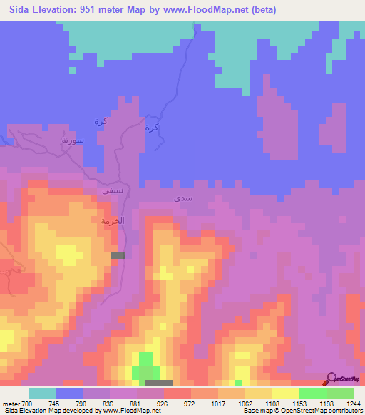 Sida,Yemen Elevation Map