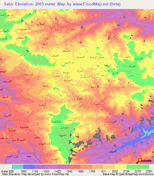 Sabir,Yemen Elevation Map
