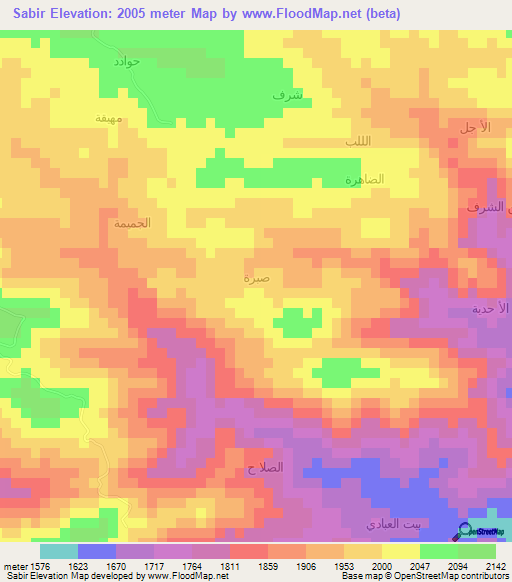 Sabir,Yemen Elevation Map