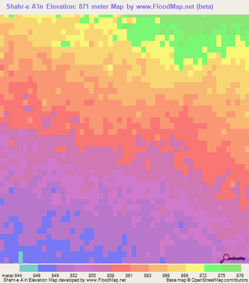 Shahr-e A'in,Iran Elevation Map
