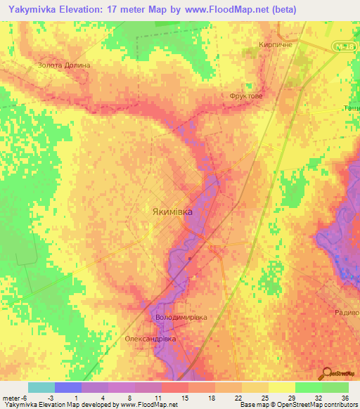 Yakymivka,Ukraine Elevation Map