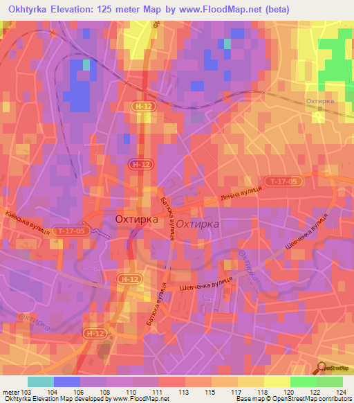 Okhtyrka,Ukraine Elevation Map