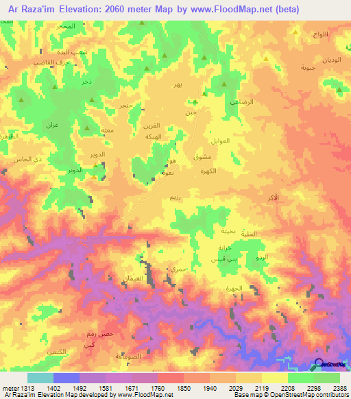 Ar Raza'im,Yemen Elevation Map