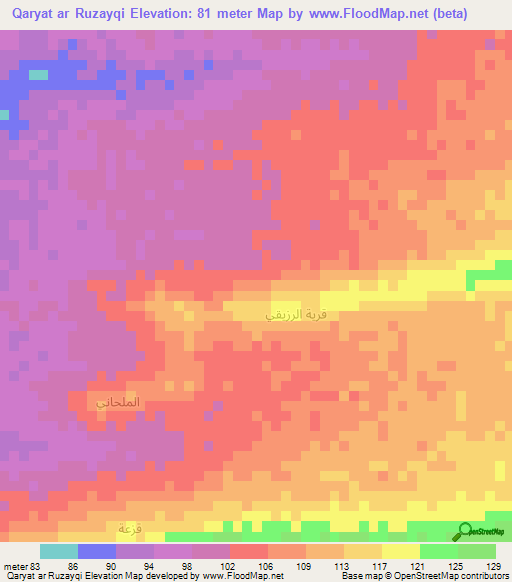 Qaryat ar Ruzayqi,Yemen Elevation Map