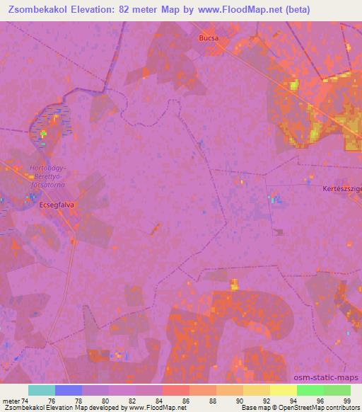 Zsombekakol,Hungary Elevation Map
