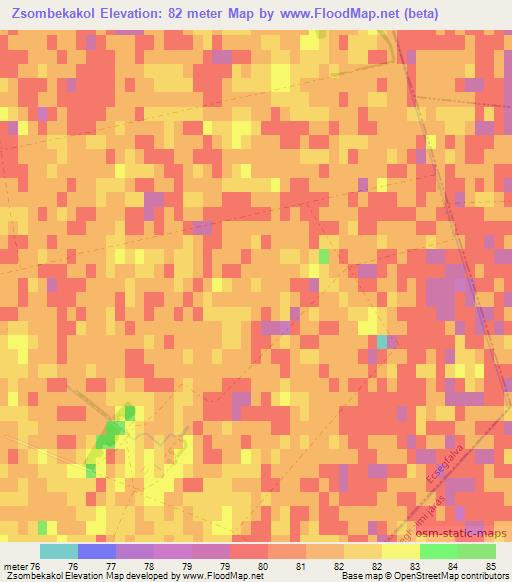 Zsombekakol,Hungary Elevation Map