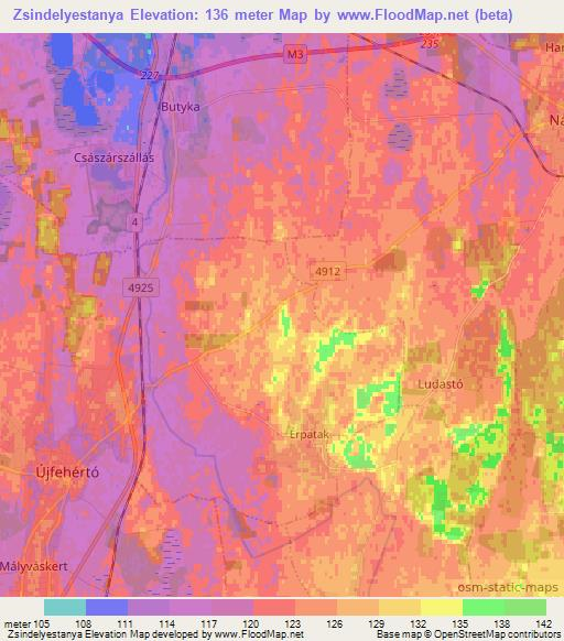 Zsindelyestanya,Hungary Elevation Map