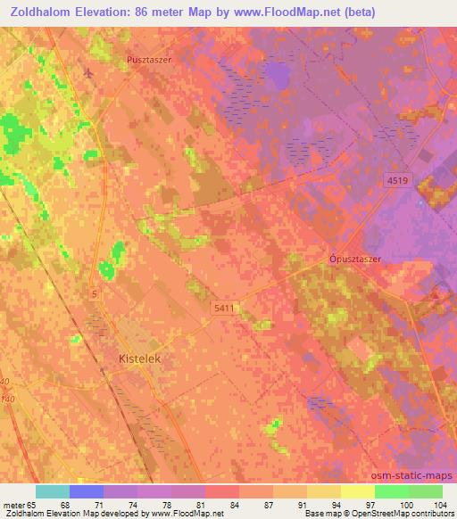 Zoldhalom,Hungary Elevation Map