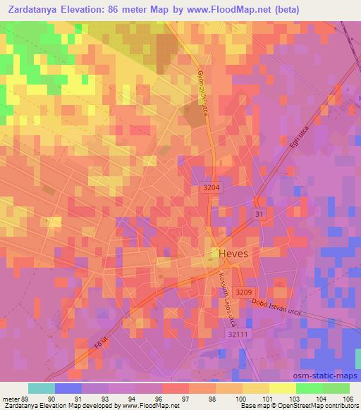 Zardatanya,Hungary Elevation Map