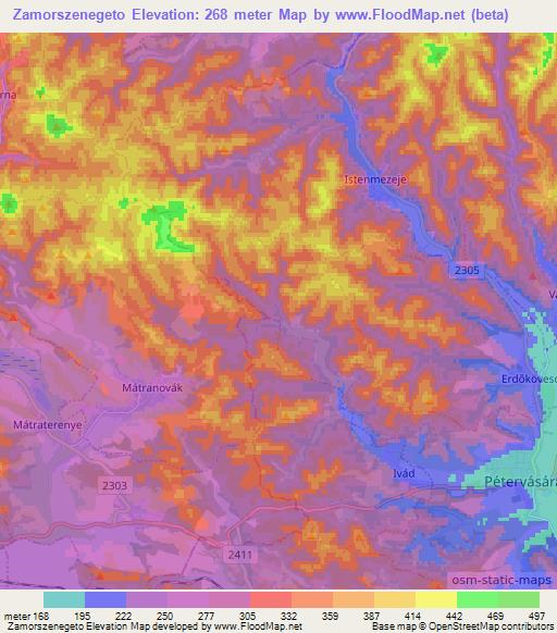 Zamorszenegeto,Hungary Elevation Map