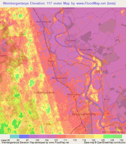 Weinbergertanya,Hungary Elevation Map