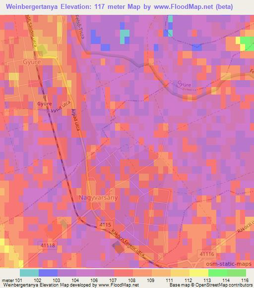 Weinbergertanya,Hungary Elevation Map