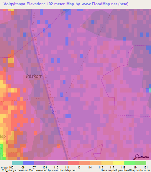 Volgyitanya,Hungary Elevation Map