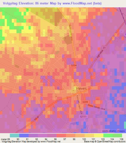 Volgyitag,Hungary Elevation Map