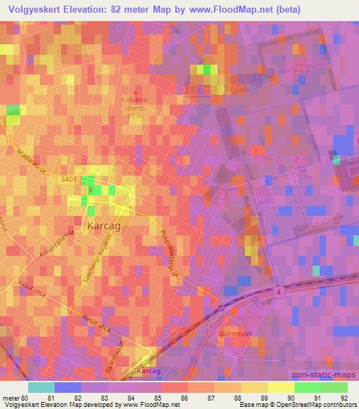 Volgyeskert,Hungary Elevation Map
