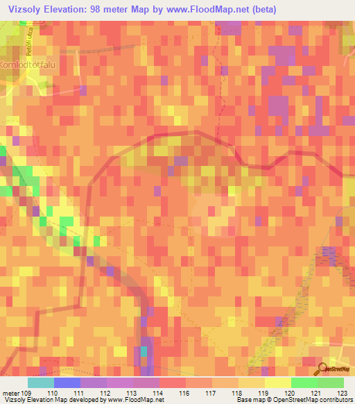 Vizsoly,Hungary Elevation Map