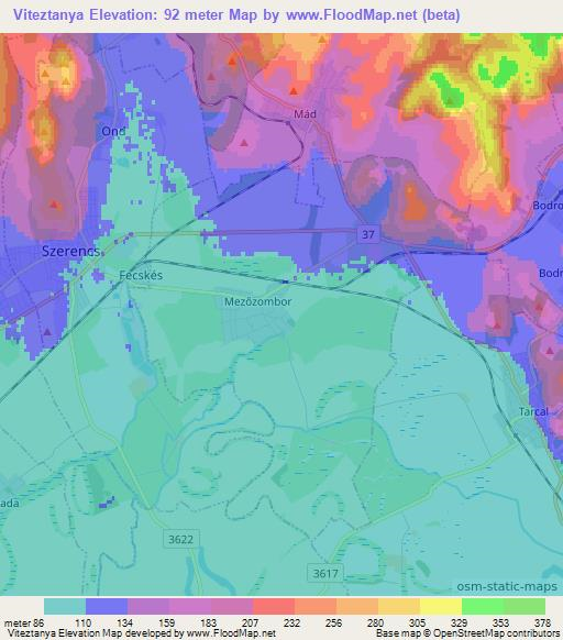 Viteztanya,Hungary Elevation Map