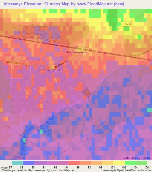 Viteztanya,Hungary Elevation Map