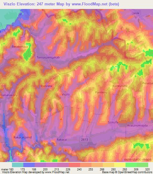 Viszlo,Hungary Elevation Map