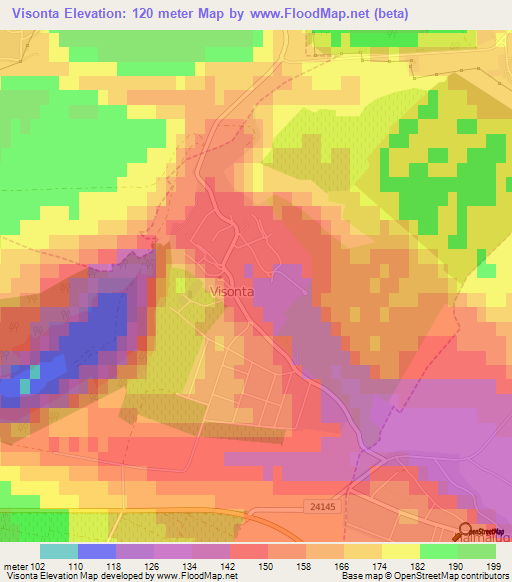Visonta,Hungary Elevation Map