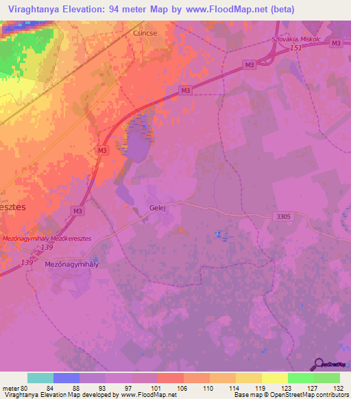 Viraghtanya,Hungary Elevation Map