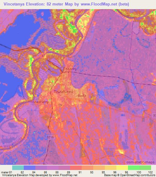 Vincetanya,Hungary Elevation Map