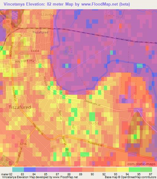 Vincetanya,Hungary Elevation Map