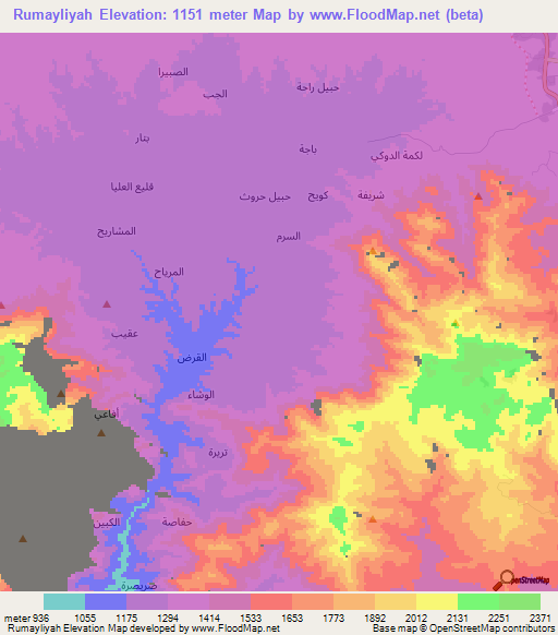 Rumayliyah,Yemen Elevation Map