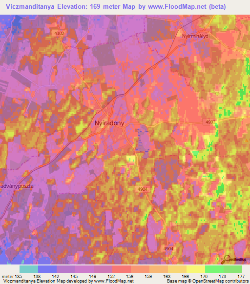 Viczmanditanya,Hungary Elevation Map