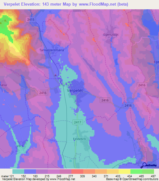 Verpelet,Hungary Elevation Map