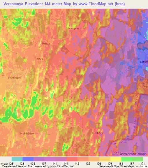 Verestanya,Hungary Elevation Map