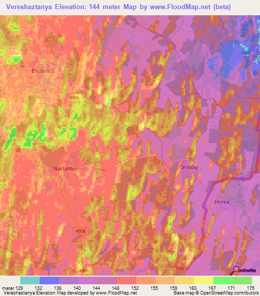 Vereshaztanya,Hungary Elevation Map