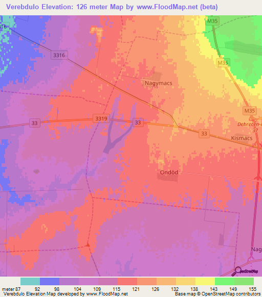 Verebdulo,Hungary Elevation Map